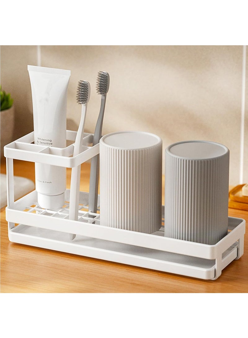 Hihonor Toothbrush Holders for Bathrooms with Drainage, 4 Slots Tooth Brushing Organizer for Bathroom Countertop, Electric Toothbrush and Toothpaste Holder, Tooth Brush Organization White (Rustproof)  - Image 1