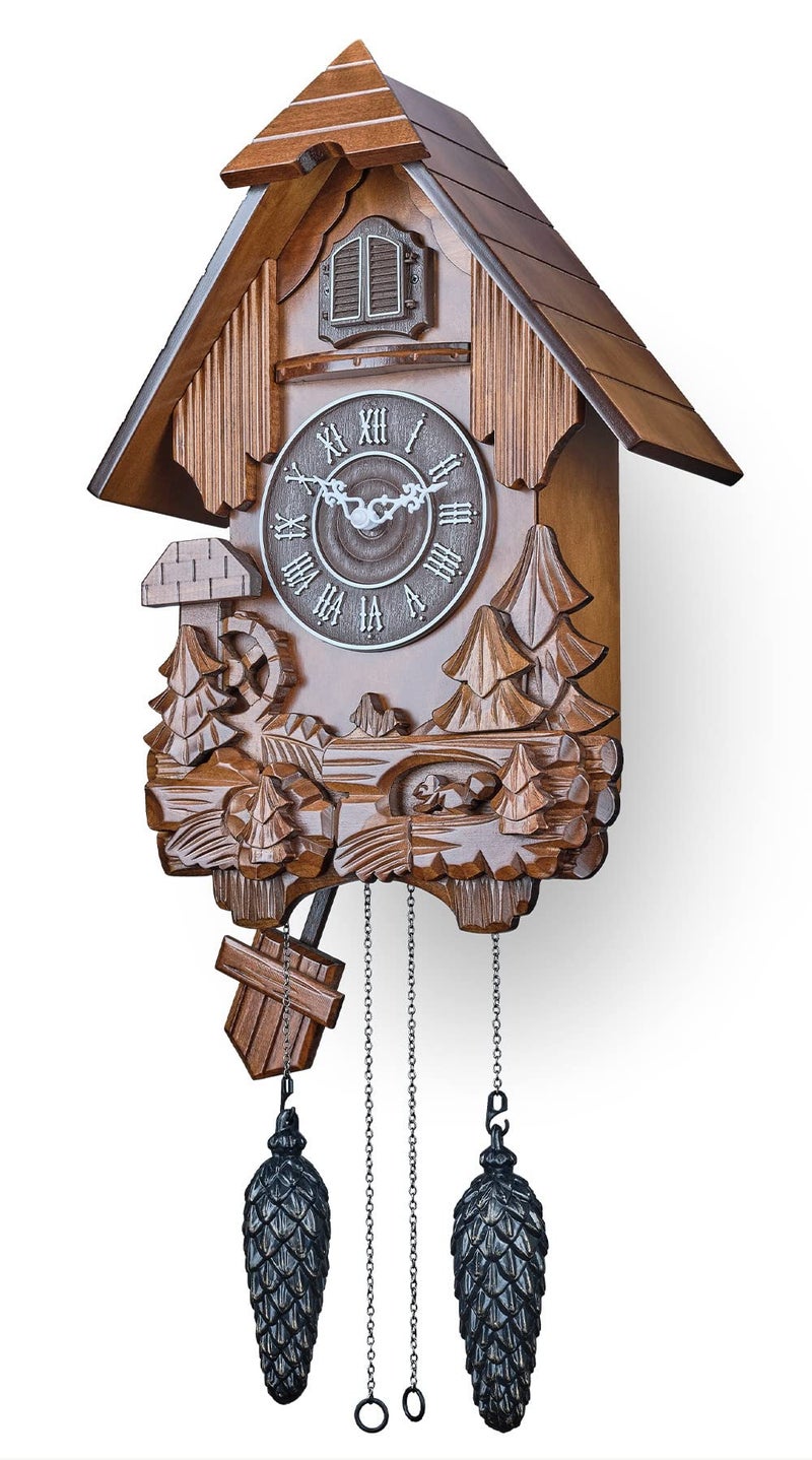 TIMEGEAR Cuckoo Clock with Automatic Night Mode, Swinging Pendulum and Quartz Movement (Brown) - Image 1