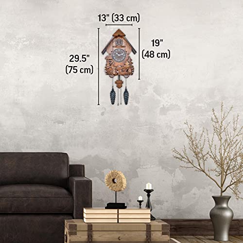 TIMEGEAR Cuckoo Clock with Automatic Night Mode, Swinging Pendulum and Quartz Movement (Brown) - Image 4