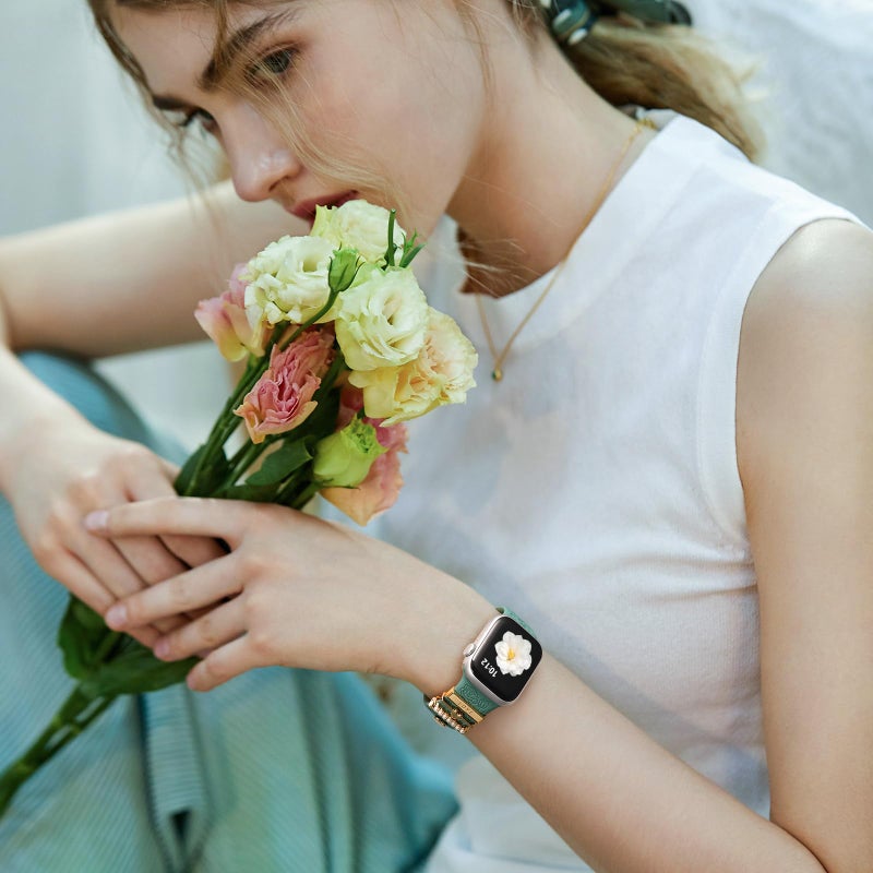 DaQin Flower Engraved Band Compatible with Apple Watch Bands 44mm 42mm 45mm 46mm for Women, Soft Silicone Strap With Decorative for Apple Watch Charms for iWatch Series 11 10 9 8 7 6 5 4 3 2 1 SE - Image 2
