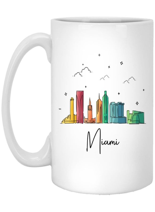 كوب قهوة من تصميم HKDesignGift - كوب عيد الميلاد لمدينة ميامي - كوب عيد الميلاد للمعالم - رسمة ملونة لأفق المدينة - هدايا ميامي لعيد الميلاد 11 أونصة