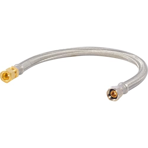 Eastman 16 Inch Delta Style Flexible Faucet Connector 38 Inch OD Male x 38 Inch ID Compression Braided Stainless Steel with NickelPlated Brass Nuts 48036 - Image 1