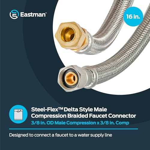 Eastman 16 Inch Delta Style Flexible Faucet Connector 38 Inch OD Male x 38 Inch ID Compression Braided Stainless Steel with NickelPlated Brass Nuts 48036 - Image 3