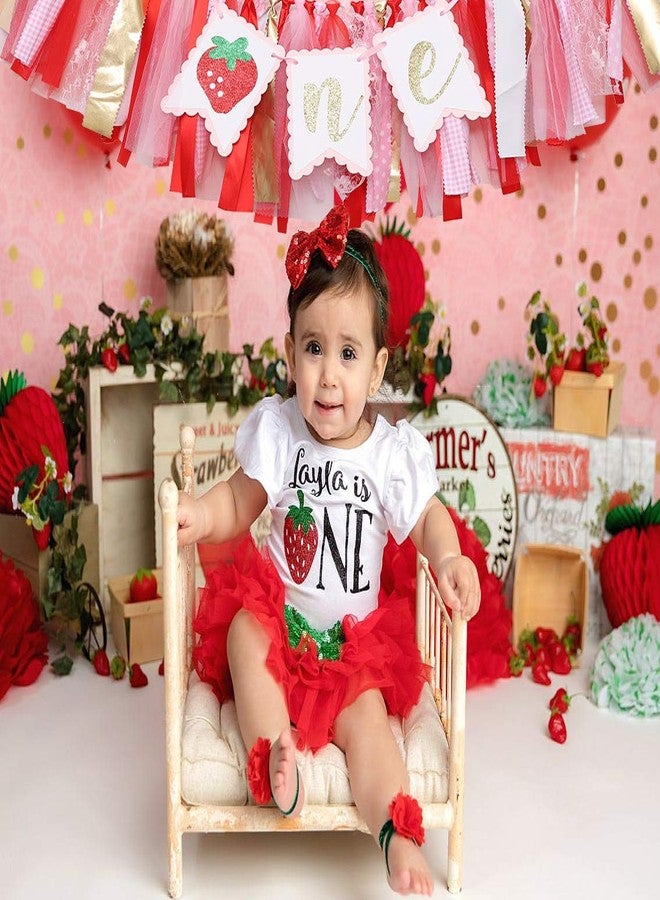 BOOMPA Berry Strawberry Theme High Chair Banner - Smash Cake Photo Prop - 1st Birthday Photo Backdrop Decorations - Souvenir and Gifts for Kids (Strawberry-2) - Image 2