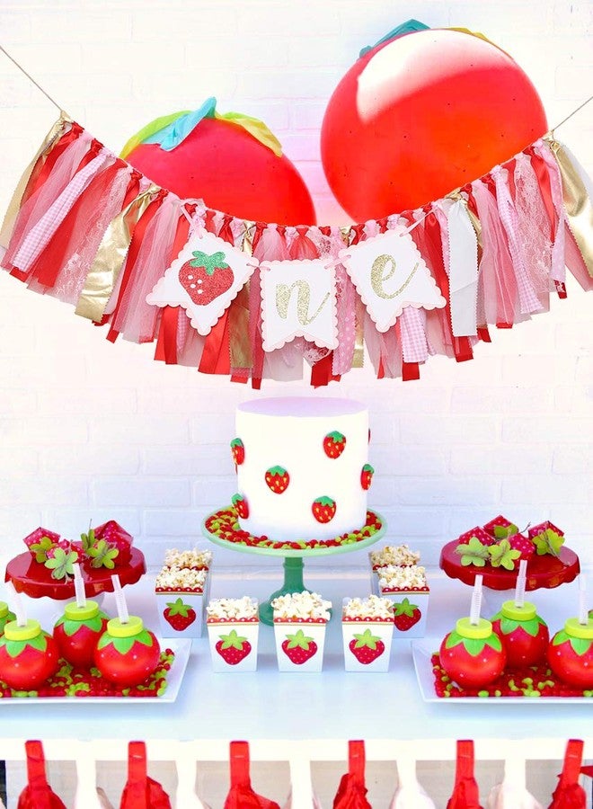BOOMPA Berry Strawberry Theme High Chair Banner - Smash Cake Photo Prop - 1st Birthday Photo Backdrop Decorations - Souvenir and Gifts for Kids (Strawberry-2) - Image 4