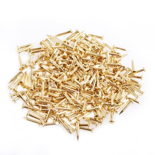 FOCMKEAS 100 Pcs Tiny Hardware Nails 5/16" Passivation Wood Nails Brass Finishing Nail Small Nail for Picture Hanging Wall-Mounted Decorations DIY Projects Handicrafts Home Decor (Gold) - Image 1