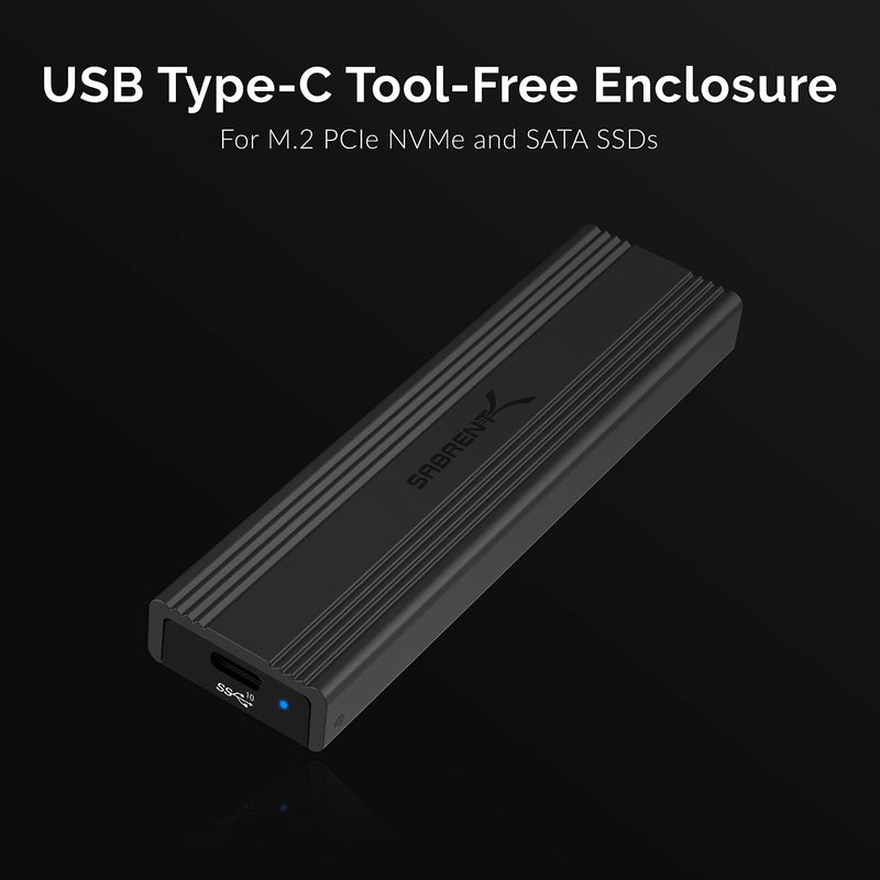 SABRENT USB 3.2 Type-C Tool-Free Enclosure for M.2 PCIe NVMe and SATA SSDs (EC-SNVE) - Image 2
