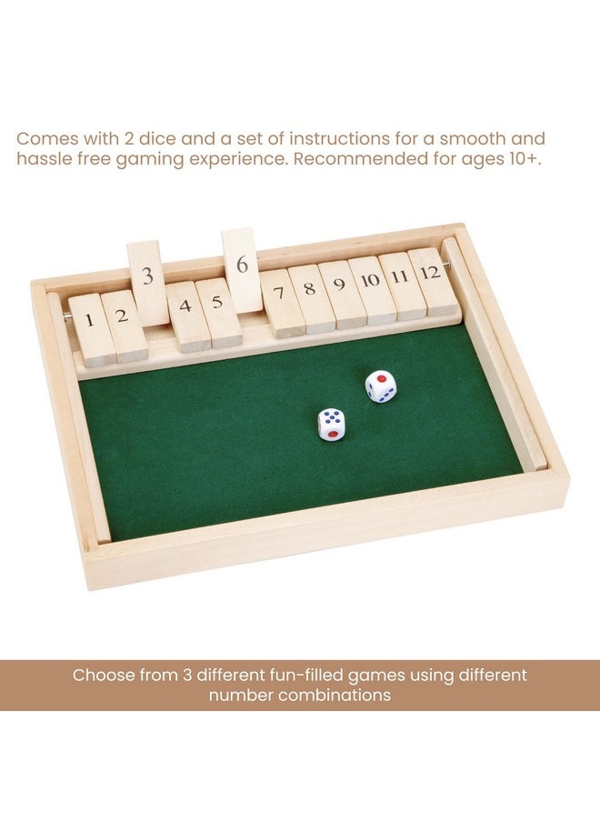 Bits and Pieces Bits and Pieces - Large Shut The Box Game - 3-in-1 Board Game - 12 Dice Board Game - Wooden Pub Tabletop Game Box - 2 Dice Included  - Image 3