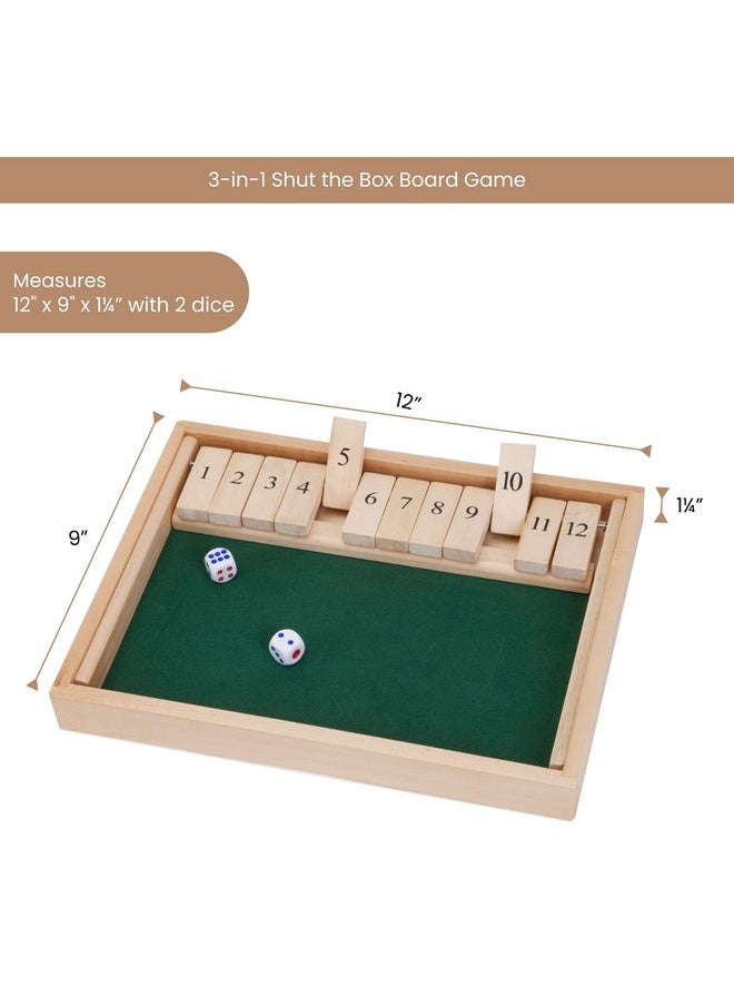 Bits and Pieces Bits and Pieces - Large Shut The Box Game - 3-in-1 Board Game - 12 Dice Board Game - Wooden Pub Tabletop Game Box - 2 Dice Included  - Image 2
