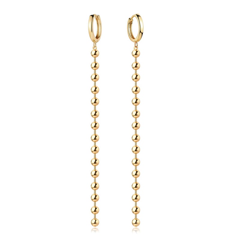 MYEARS Women Chain Earrings Gold Huggie Hoop Dangle Drop 14K Gold Filled Small Boho Beach Simple Delicate Handmade Hypoallergenic Jewelry Gift - 4MM Bead Ball Chain - Image 1