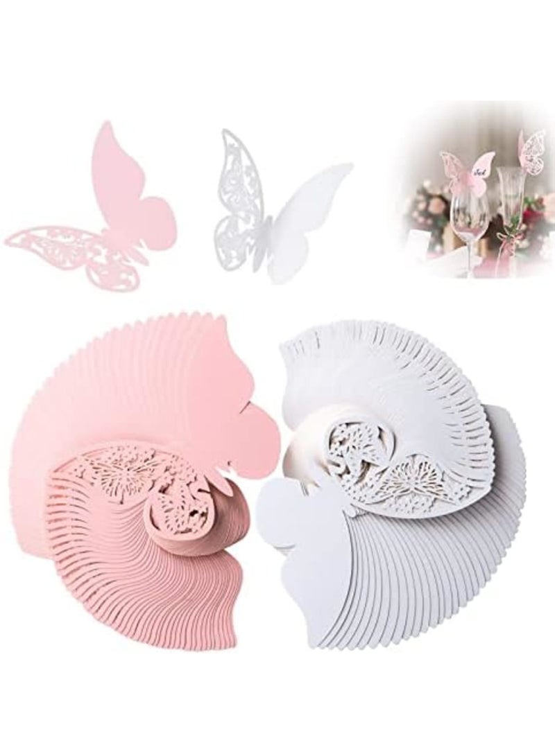 SYOSI erfly Cup Cards, 100Pcs erfly Wedding Name Place Cards Hollow Cup Guest Name Number Card for Wedding Engagement Party Favour Table Number Decor Goblets Top Decoration, Pink and White - Image 1