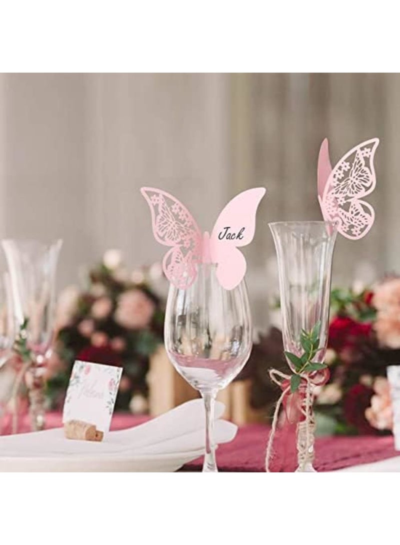 SYOSI erfly Cup Cards, 100Pcs erfly Wedding Name Place Cards Hollow Cup Guest Name Number Card for Wedding Engagement Party Favour Table Number Decor Goblets Top Decoration, Pink and White - Image 3