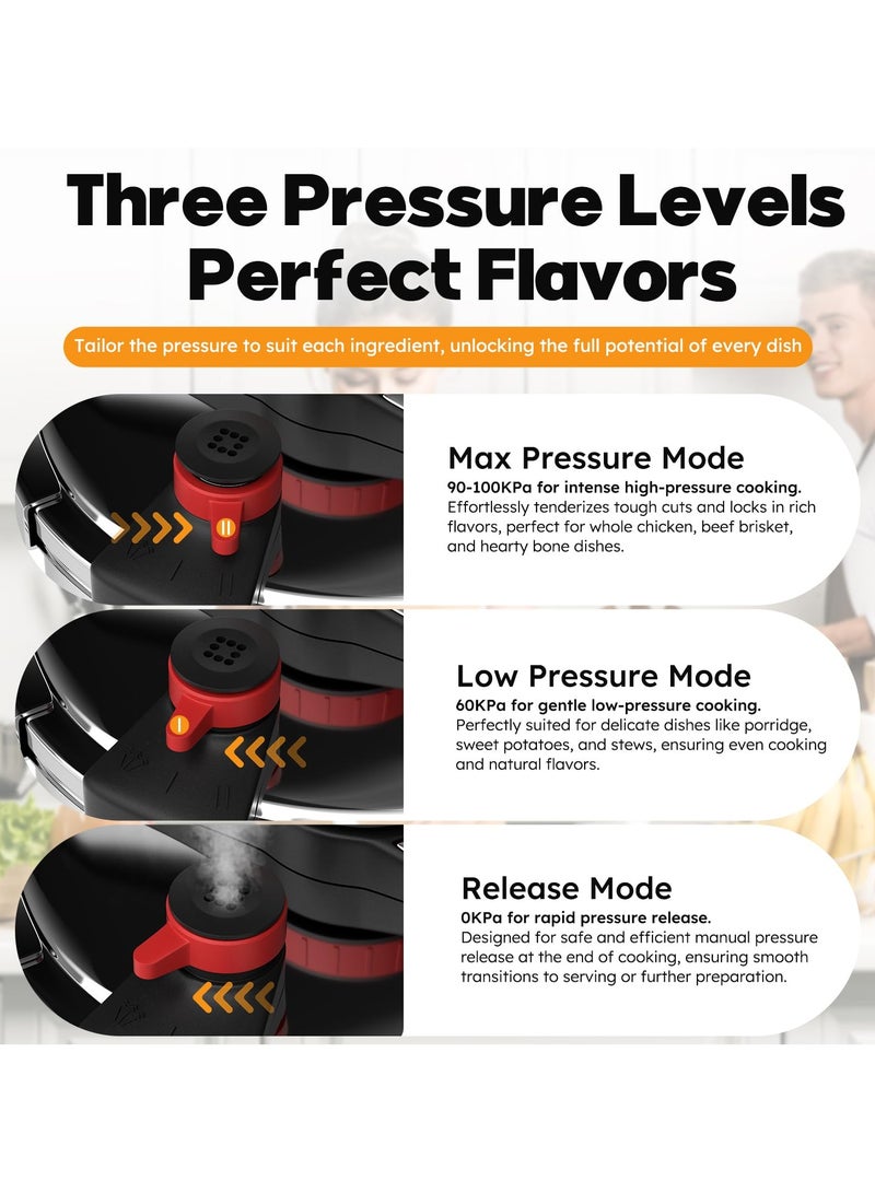 عربست طنجرة ضغط من الفولاذ المقاوم للصدأ 304 سعة 8 لتر، إعدادات ضغط 3 مراحل، قفل بيد واحدة، وعاء مقاوم للانفجار مع غطاء زجاجي إضافي، مؤقت، رف تبخير (متوافق مع الحث) - Image 3