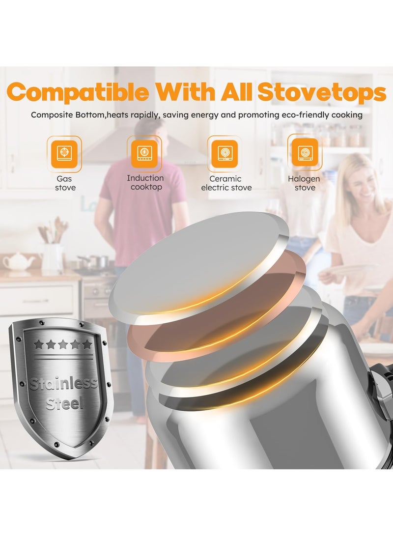 عربست طنجرة ضغط من الفولاذ المقاوم للصدأ 304 سعة 8 لتر، إعدادات ضغط 3 مراحل، قفل بيد واحدة، وعاء مقاوم للانفجار مع غطاء زجاجي إضافي، مؤقت، رف تبخير (متوافق مع الحث) - Image 4