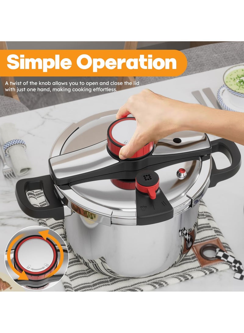 عربست طنجرة ضغط من الفولاذ المقاوم للصدأ 304 سعة 8 لتر، إعدادات ضغط 3 مراحل، قفل بيد واحدة، وعاء مقاوم للانفجار مع غطاء زجاجي إضافي، مؤقت، رف تبخير (متوافق مع الحث) - Image 2