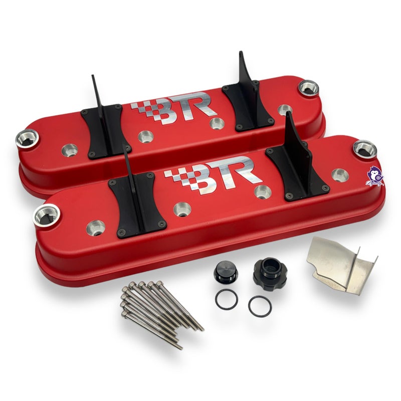 BTR LS Valve Covers Red Pair With Coil Mounts Cast Aluminum Brian Tooley Valvecovers 48 53 57 60 62 70 LS1 LS3 LQ4 LS7