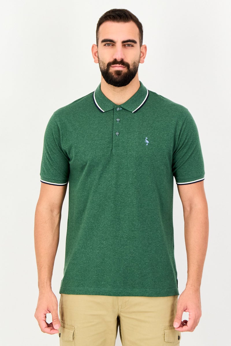 Tailorbyrd Men Regular Fit Embroidered Logo Short Sleeve Polo Shirt, Green - Image 1