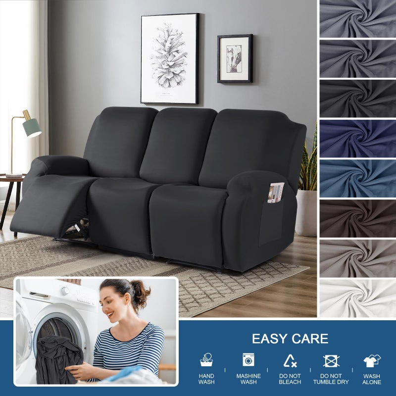 TAOCOCO Recliner Sofa Slipcover  3 Pieces Polyester Fabric Stretch Sofa Covers for 3 Seat Reclining Couch  Soft Washable Furniture Protector with Pockets (3 Seat  Black) - Image 5