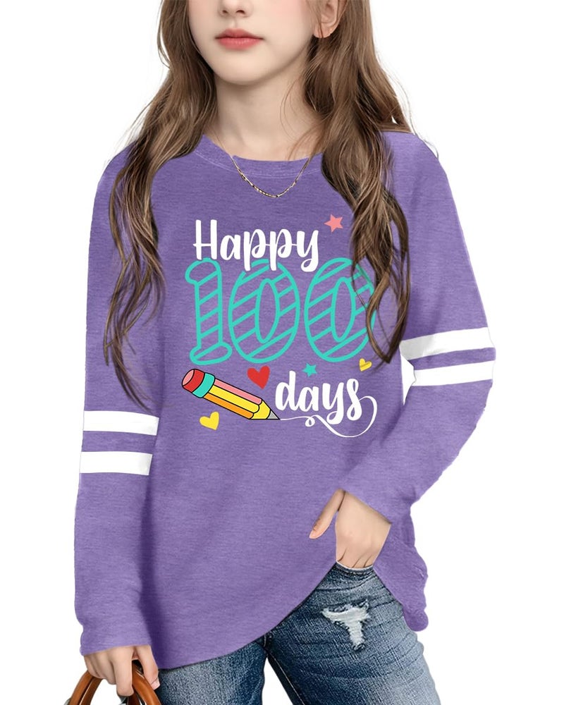 MEESHEEP 100 Days of School Shirt Kidsï¼šHappy 100 Day Shirts Boys Girls School-Day Tshirts Cute Graphic Tee Tops 4-12y(Purple,140) - Image 1
