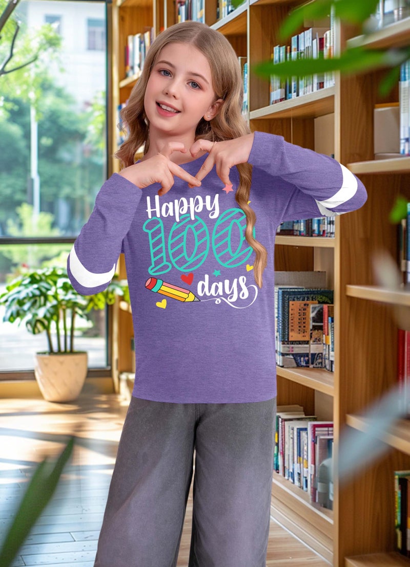MEESHEEP 100 Days of School Shirt Kidsï¼šHappy 100 Day Shirts Boys Girls School-Day Tshirts Cute Graphic Tee Tops 4-12y(Purple,140) - Image 3