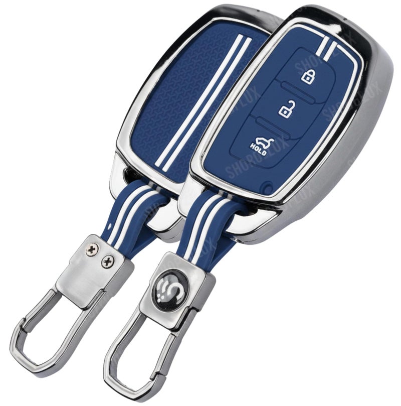 SHOPOFLUX Key Cover for Hyundai Grand i10 NIOS Asta | Venue | i20 | Aura | Exter | Creta | Elantra 3 Button Smart Key Only (Metal Blue Silicone) - Image 1