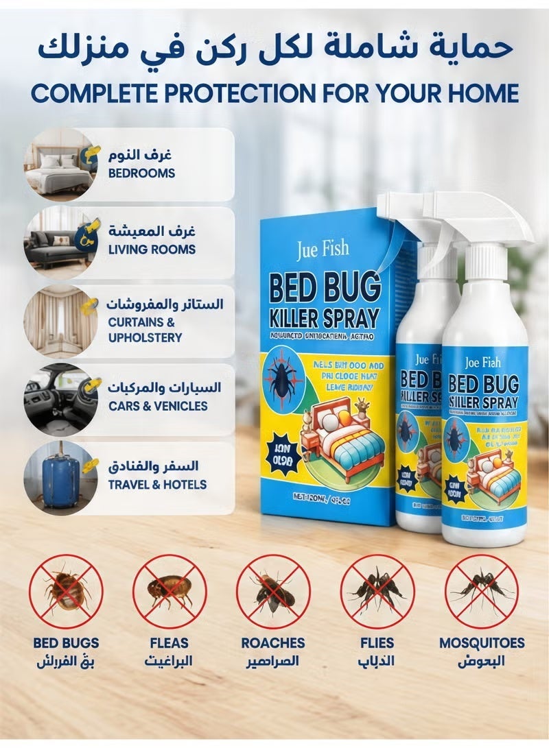 JUE FISH 2Plant-Based Bed Bug Killer Spray, Low Fresh Scent Contact Kill Insect Spray, Roach Flea Moth Spider Repellent, Non-Greasy Stain-Free Indoor Outdoor Bug Spray Safe For Kids & Pets - Image 3