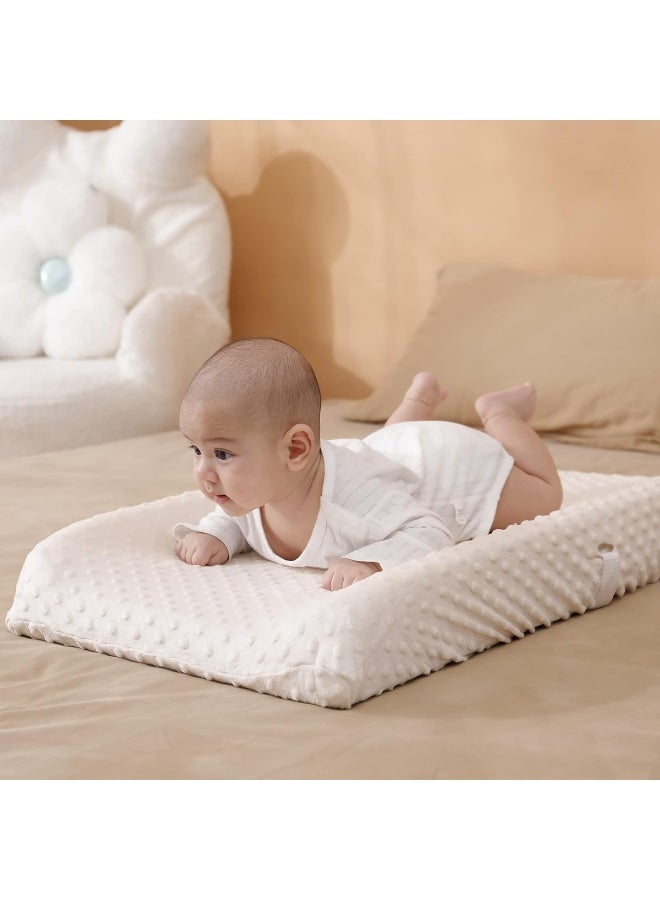 Aullar Solid Changing Table Pad Cover Cradle Sheet, Fits 32"/34''x16" Contoured Diaper Changing Pad, Ultra Soft Cozy Minky Dots Plush Changing Table Covers, Breathable Wipeable Removable (Beige) - Image 3