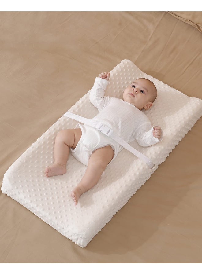 Aullar Solid Changing Table Pad Cover Cradle Sheet, Fits 32"/34''x16" Contoured Diaper Changing Pad, Ultra Soft Cozy Minky Dots Plush Changing Table Covers, Breathable Wipeable Removable (Beige) - Image 2