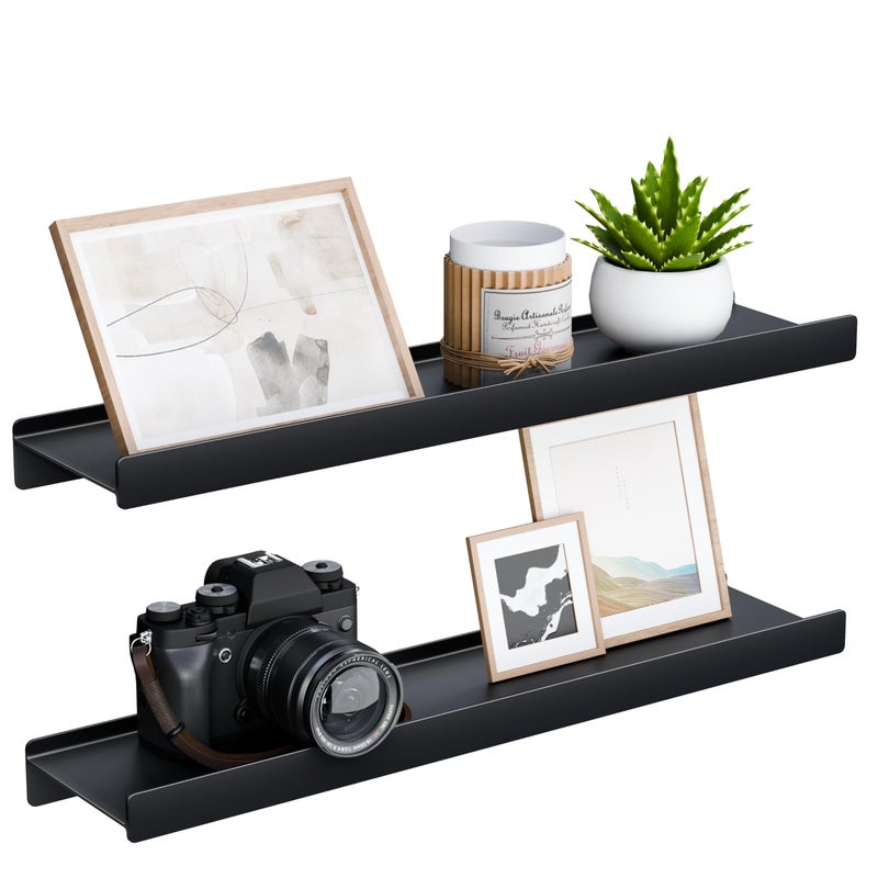 dancrul Floating Shelves for Wall, Wall Mounted Shelves with Lip for Storage, Metal Display Shelves for Home Decor, Kitchen/Living Room/Bedroom/Bathroom Shelf, Black 20 inch 2 Pack - Image 1