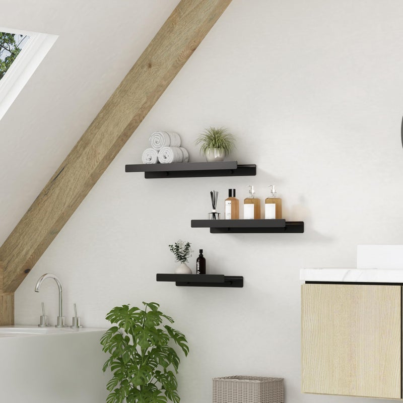 dancrul Floating Shelves for Wall, Wall Mounted Shelves with Lip for Storage, Metal Display Shelves for Home Decor, Kitchen/Living Room/Bedroom/Bathroom Shelf, Black 20 inch 2 Pack - Image 4