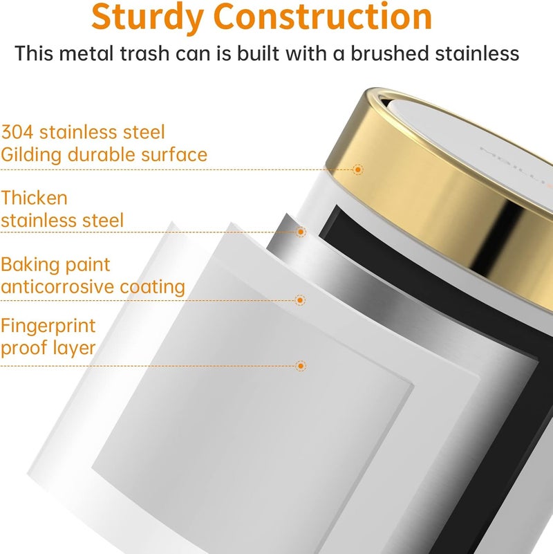 Mbillion Mini Trash Can with Lid, Desktop Small Trash Can Recycling Bin Cute Metal Garbage Can for Tabletop Countertop Use,Stainless Steel 0.4Gal/1.5L Waste Bin for Office Parlor Car Bedroom,Swing Lid Open - Image 3