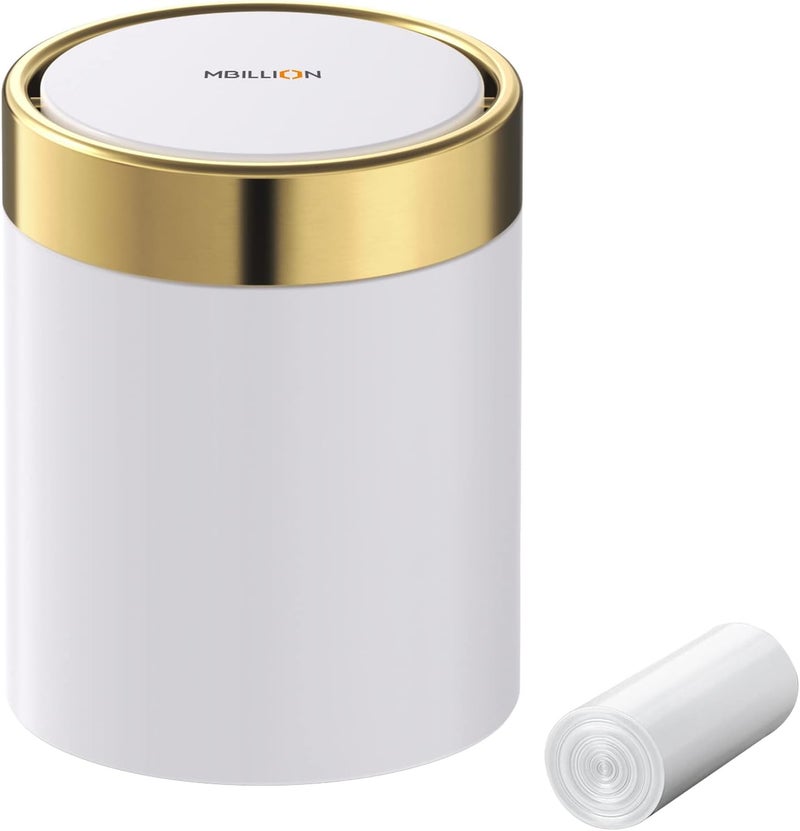 Mbillion Mini Trash Can with Lid, Desktop Small Trash Can Recycling Bin Cute Metal Garbage Can for Tabletop Countertop Use,Stainless Steel 0.4Gal/1.5L Waste Bin for Office Parlor Car Bedroom,Swing Lid Open - Image 1