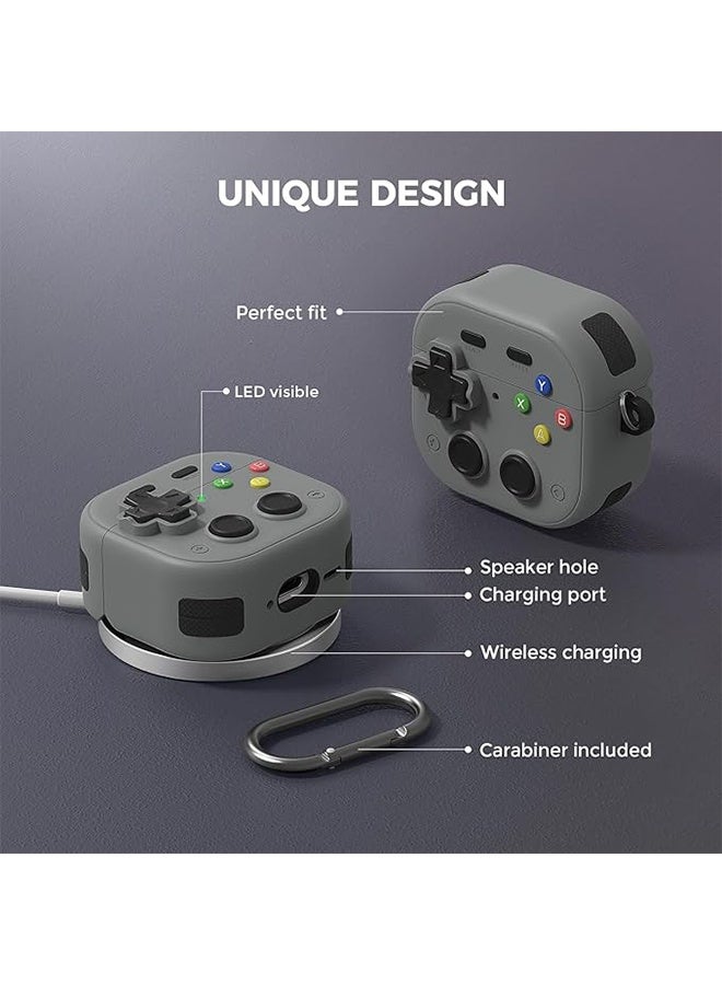 قضية سماعات الأذن شل مجهزة بقفل السلامة كليب لـ Airpods 4 ، تصميم وحدة تحكم اللعبة ثلاثية الأبعاد ، قضية مقاومة للصدمات الناعمة السيليكون القوية - الرمادي - Image 4