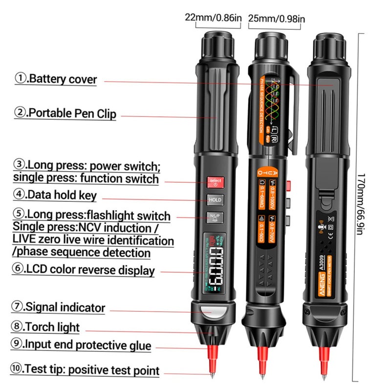 Multifunction Voltage Tester Pen With Voice Broadcast Temperature Detection LED Light - Image 3