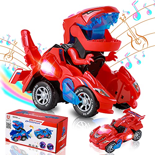Hirger Transforming Dinosaur Car Toy for Kids Auto Transformer Monster Truck Toys with Light Sound for Toddler 1 2 3 4 5 Year Old Birthday Gifts for Boy - Image 1