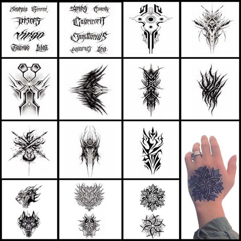 14 Sheets Temporary Tattoos AdultSemi Permanent Temporary Tattoo for Women Men Waterproof Realistic Hand Tattoos Kit 2 Weeks Long Lasting Temporary Tattoo 100 PlantBased Ink