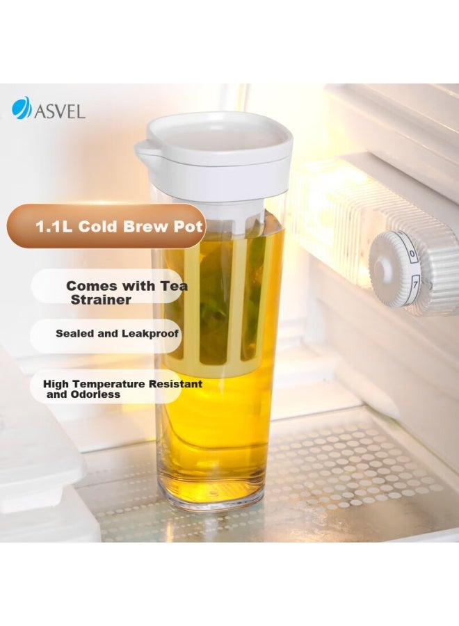Asvel Plastic Cold Water Pitcher, Cold Brew Coffee Pot, Tea Infuser, Refrigerator Juice Jug, Portable Water Cup, Heat-resistant, 1.1l - Image 4