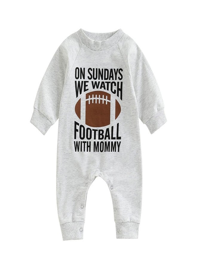 Lenjindjer Infant Baby Boys Girls Football Jumpsuit On Sundays We Watch Footabll With Daddy Long Sleeve Romper Fall Plasuit (Sunday Mommy, 6-12 Months) - Image 1