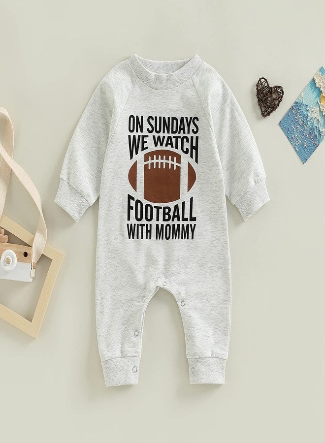 Lenjindjer Infant Baby Boys Girls Football Jumpsuit On Sundays We Watch Footabll With Daddy Long Sleeve Romper Fall Plasuit (Sunday Mommy, 6-12 Months) - Image 2