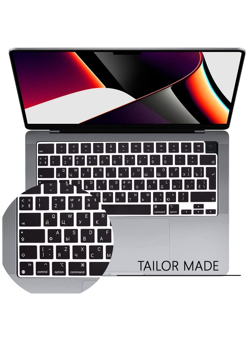 AMM UK Layout Russian English Keyboard Cover Compatible for Apple MacBook Pro 14 inch 2022 2021 M1 Pro/ M1 Max A2442 and Compatible with MacBook Pro 16 inch 2021 M1 Pro/ M1 Max A2485 Black  - Image 2