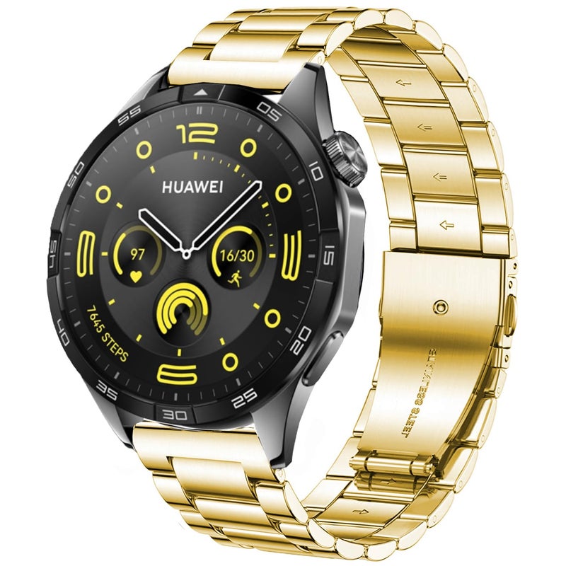 DEALELE Bands Compatible with Samsung Galaxy Watch 46mm / Galaxy 3 45mm, 22mm Stainless Steel Metal Replacement Strap for Huawei Wacth GT5 / GT5 Pro / 4/4 Pro / GT4 / 3/3 Pro / GT3 46mm (Gold) - Image 1