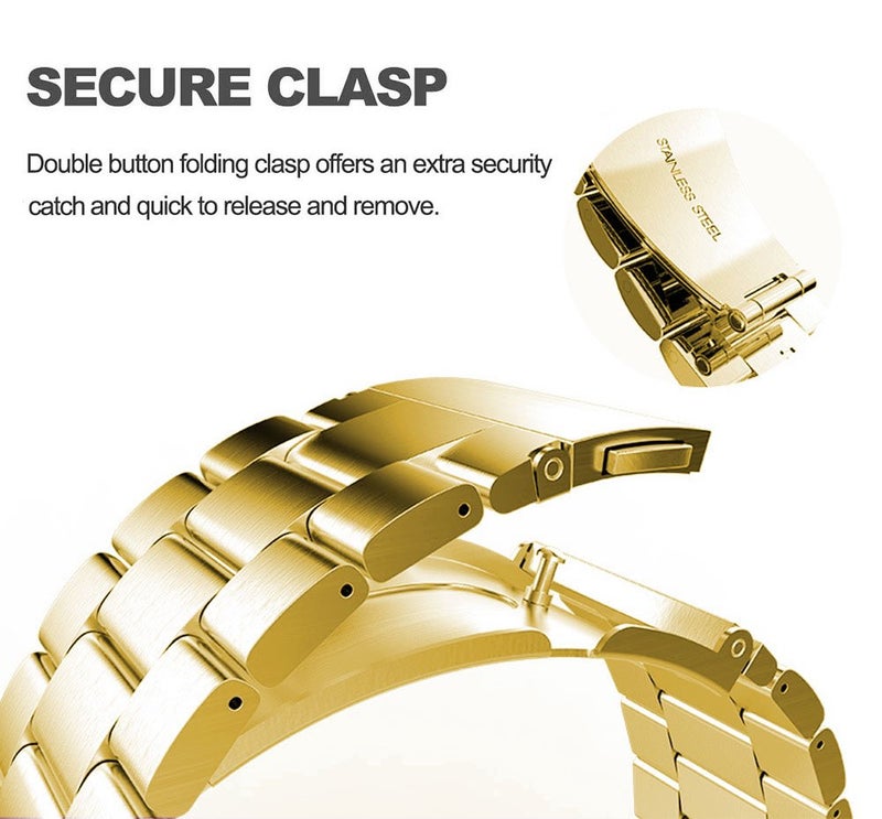 DEALELE Bands Compatible with Samsung Galaxy Watch 46mm / Galaxy 3 45mm, 22mm Stainless Steel Metal Replacement Strap for Huawei Wacth GT5 / GT5 Pro / 4/4 Pro / GT4 / 3/3 Pro / GT3 46mm (Gold) - Image 3