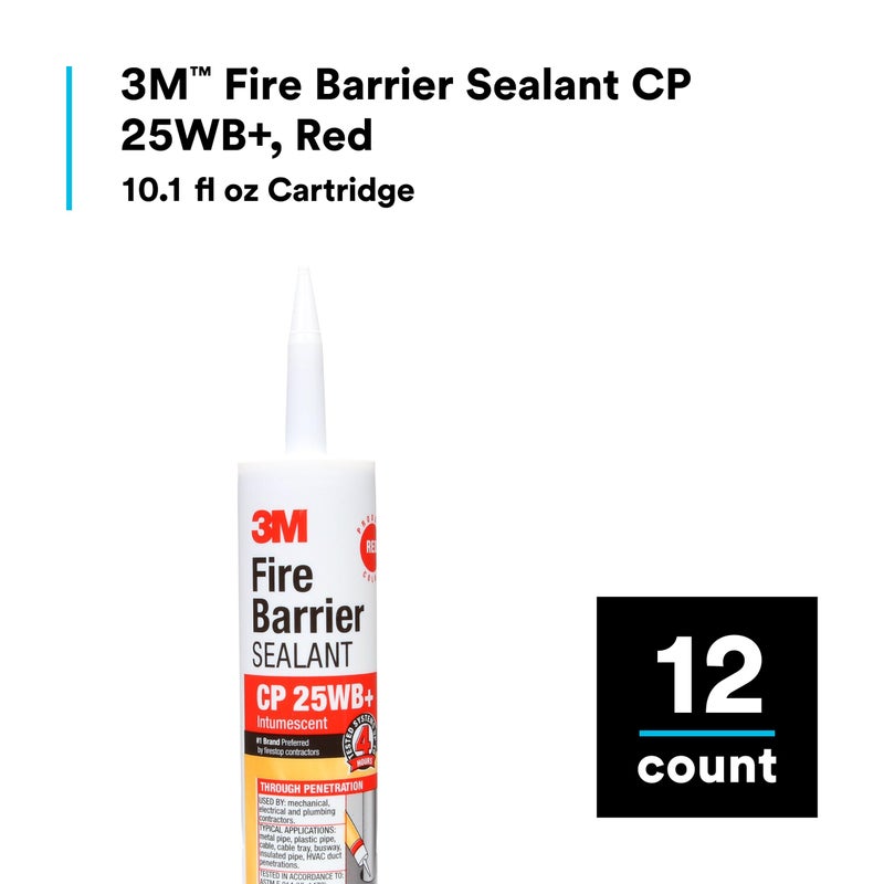 3M Fire Barrier Sealant CP 25WB+, Red Color, One-Component, Gun-Grade, Latex-Based, Intumescent Material, 10.1 fl oz Cartridge - Image 2