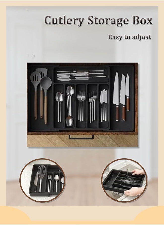 Beauenty Utensil Organizer for Kitchen Drawers, Expandable Cooking Utensil Tray, Adjustable Cutlery Silverware Flatware Holder, Multipurpose Kitchen Organizers and Storage Solution, Plastic Kitchen Spatula T  - Image 1