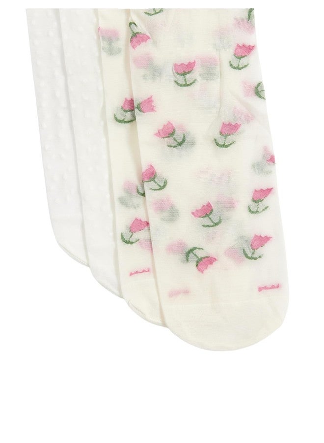 Verdusa Women's 2 Pairs Ruffle Socks Sheer Mesh Socks Thin Transparent Ankle Socks Beige and Pink One-Size - Image 5