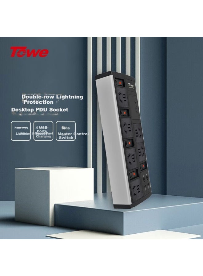 Towe Surge And Lightning Protection Power Strip, 6 Outlets With Master Switch, 4 Usb Ports, Surge And Overload Protection Pdu Power Strip - Image 1