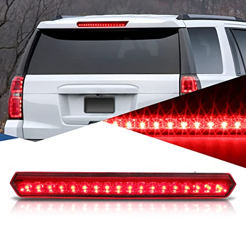 Auto Dynasty Full LED 3rd Third Brake Tail Light Rear Stop Lamp Compatible with 2015-2020 Chevy Suburban Tahoe, High Mount, Chrome Housing Red Lens - Image 1