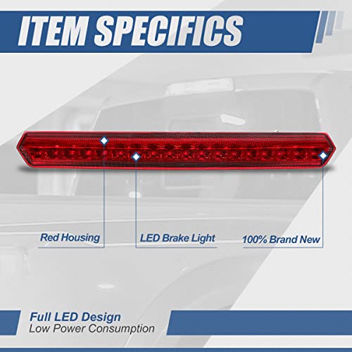 Auto Dynasty Full LED 3rd Third Brake Tail Light Rear Stop Lamp Compatible with 2015-2020 Chevy Suburban Tahoe, High Mount, Chrome Housing Red Lens - Image 2