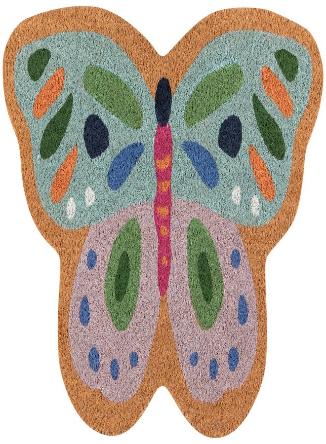 Jubilee Flutter by, Coir Fiber Vinyl Backing Butterfly Shaped Doormat, 16x20 inches