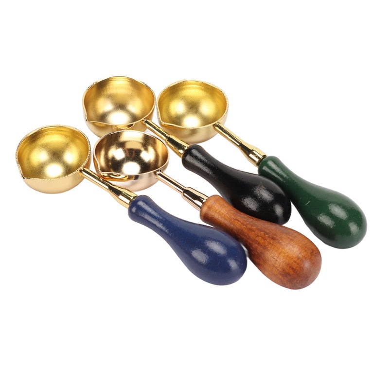 4Pcs Wax Melting Spoon Elegant Wax Sealing Stamp Melting Spoon with Wooden Handle for DIY Crafts Gifts Packaging - Image 1